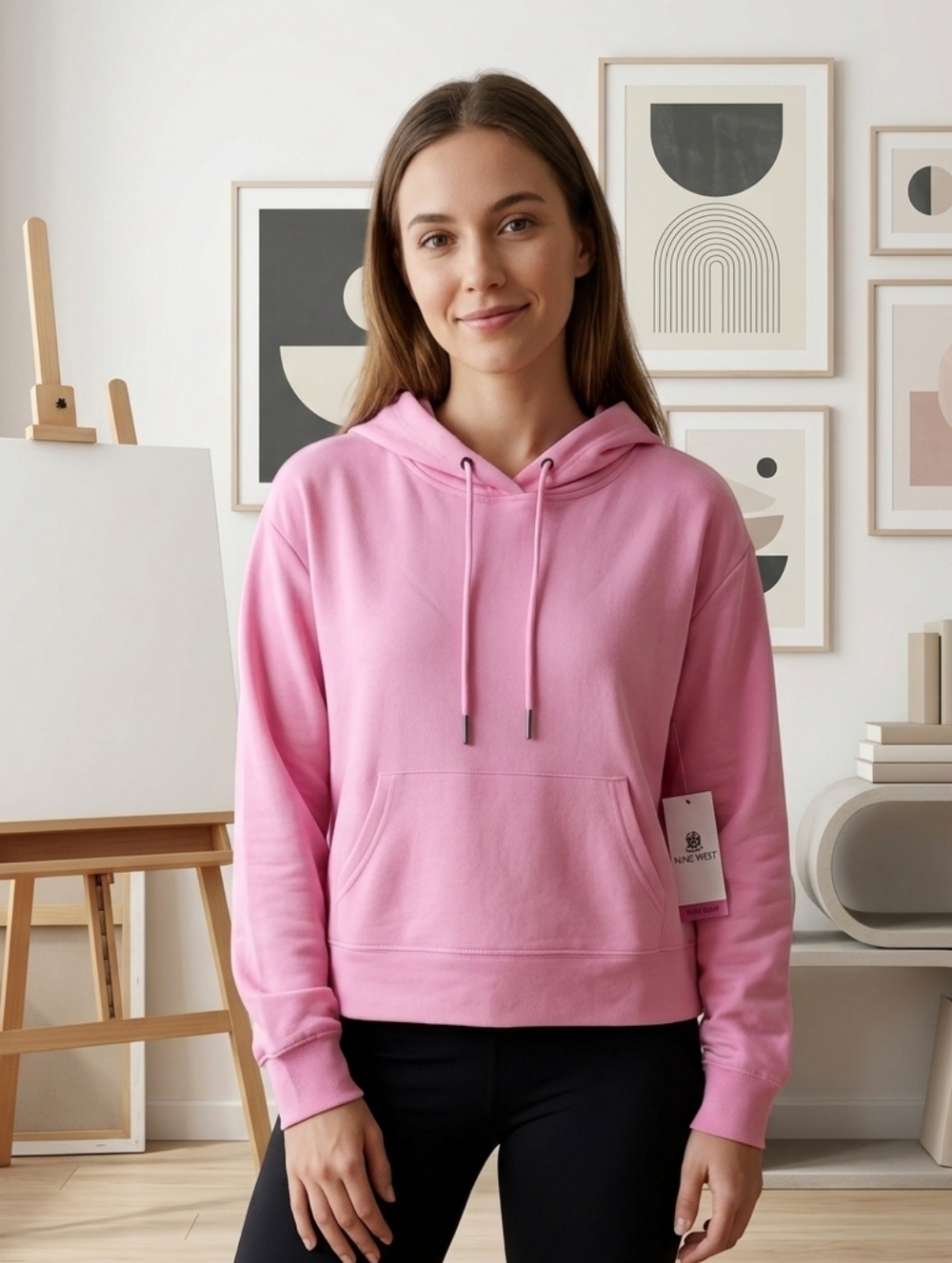 Nine West Pink Cozy Drawstring Hooded Sweatshirt